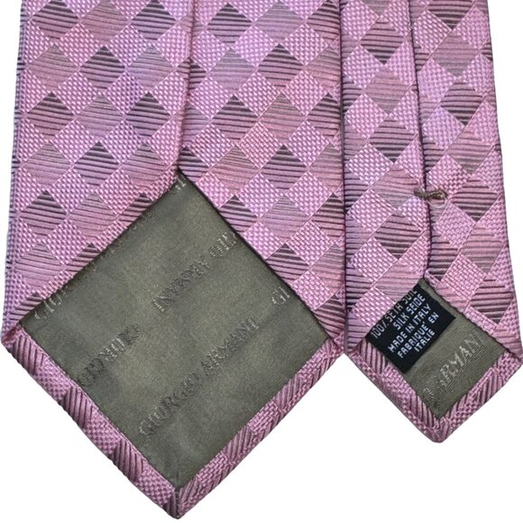 Giorgio Armani Tie Men Pink Silk Geometric Square Print Designer Italy 3.75 X 58 - Picture 8 of 10
